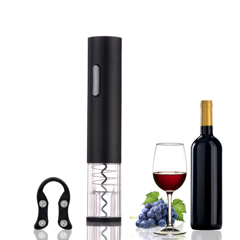 Automatic wine opener with push button cork removal and sleek transparent modern design
