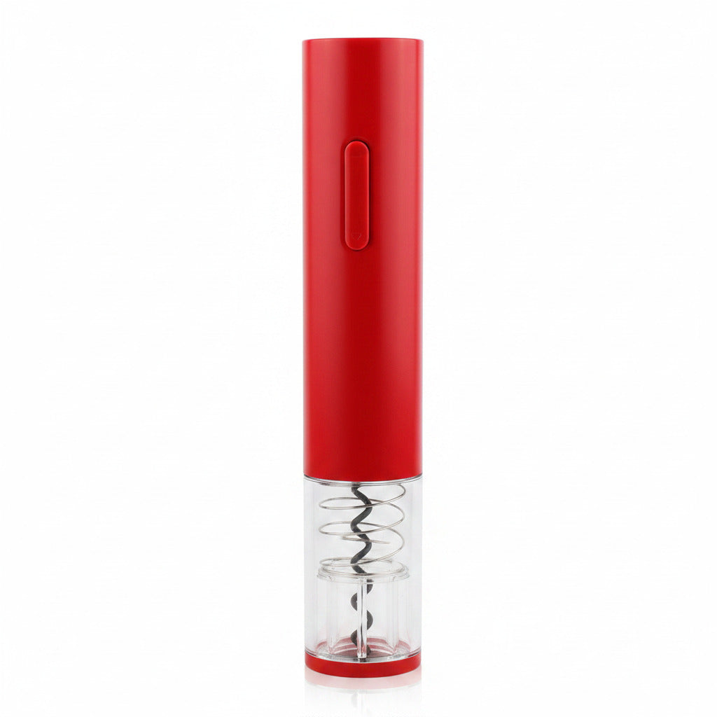 Automatic wine opener in red color with push button cork removal and sleek transparent modern design (Color: Red)