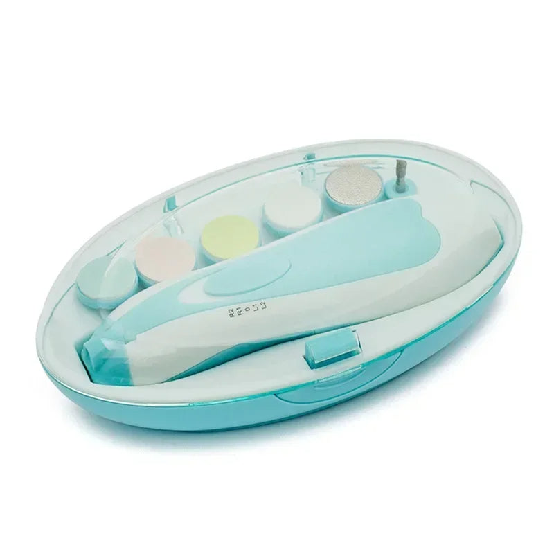 Baby automatic nail clipper in blue color with quiet gentle operation for safe infant nail trimming and polishing (Color: Blue)