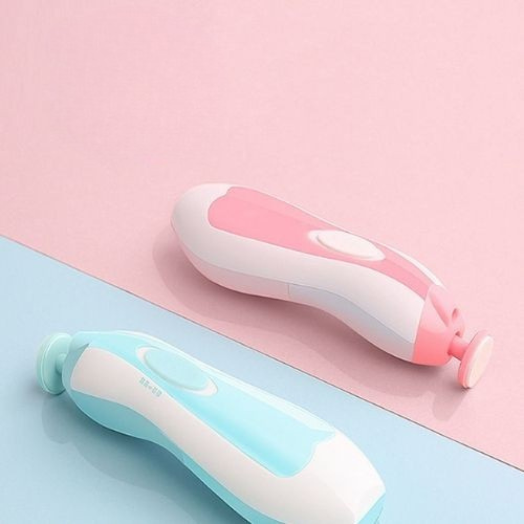Baby automatic nail clipper with quiet gentle operation for safe infant nail trimming and polishing duo