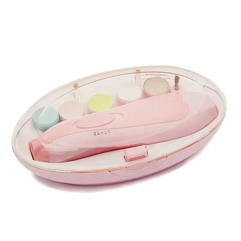 Baby automatic nail clipper in pink color with quiet gentle operation for safe infant nail trimming and polishing (Color: Pink)