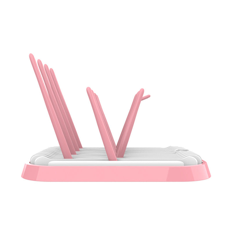 Baby bottle drying rack in pink color with compartments for bottles pacifiers and accessories (Color: Pink)