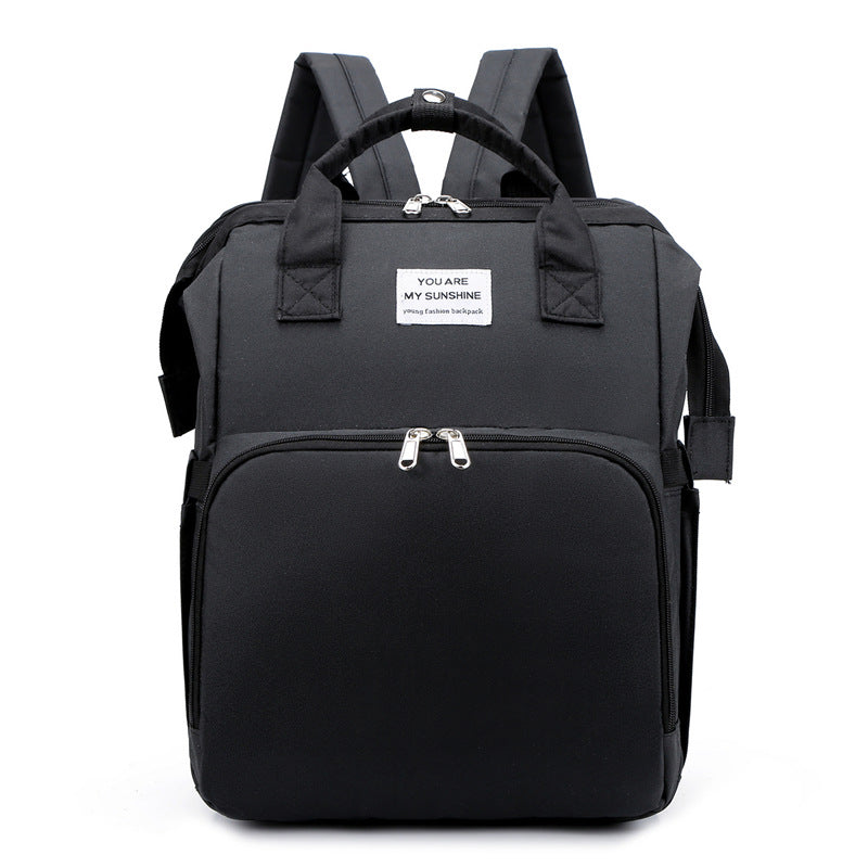 Baby diaper change backpack in black color with organized storage pockets cushioned straps and portable changing design (Color: Black)