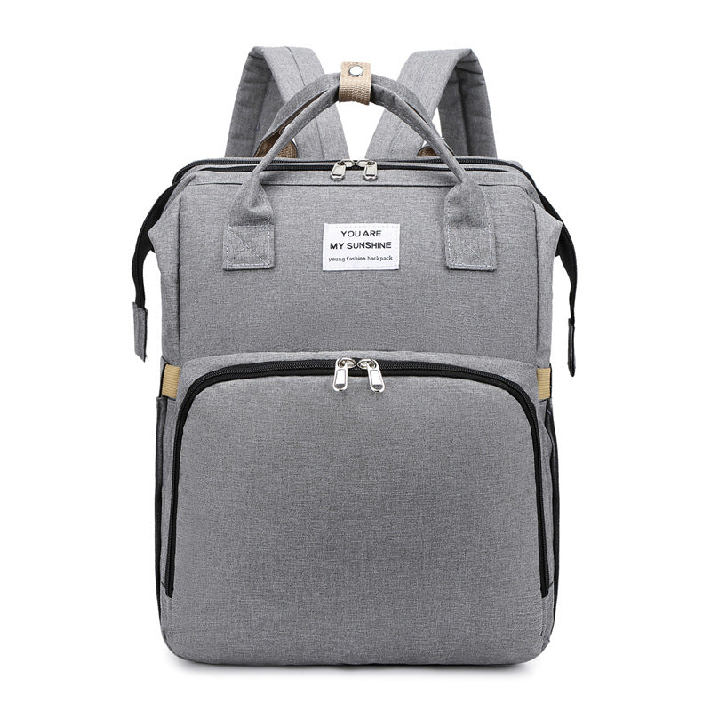 Baby diaper change backpack in gray color with organized storage pockets cushioned straps and portable changing design (Color: Gray)