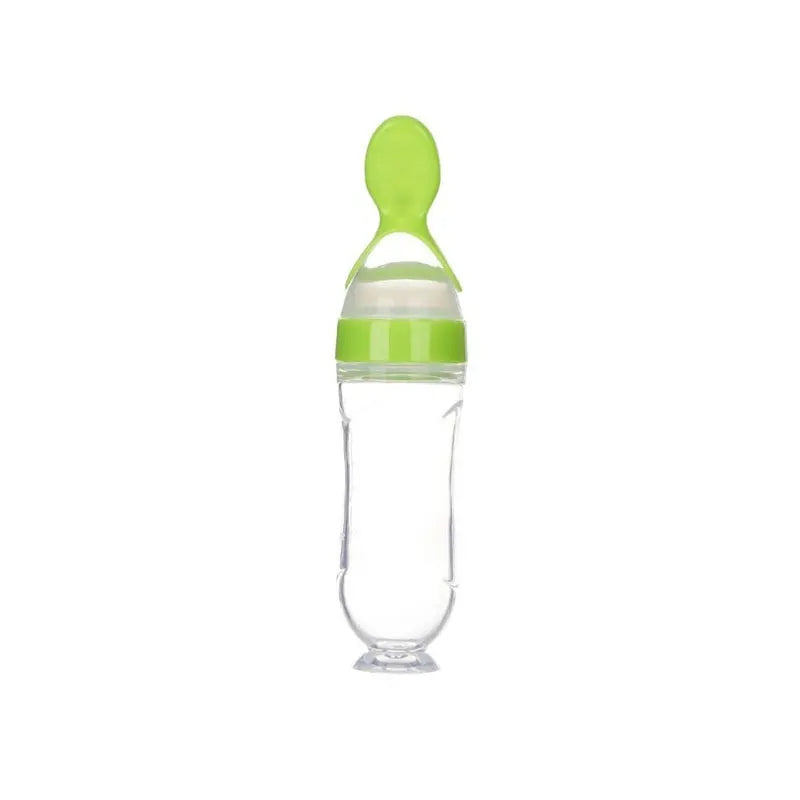 Baby food dispenser spoon in green color with silicone squeeze bottle design for mess free puree feeding (Color: Green)