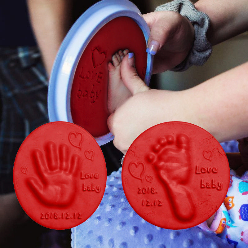 Baby handprint and footprint keepsake kit with clay for creating lasting memories depiction of use