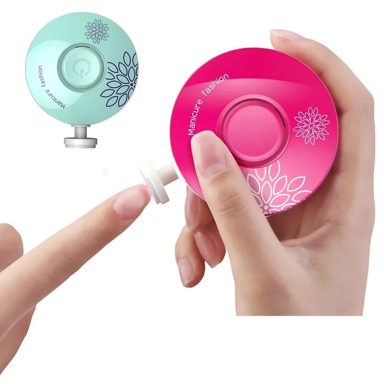 Baby nail trimmer in pink color with gentle grinding heads for safe and quiet nail care for infants