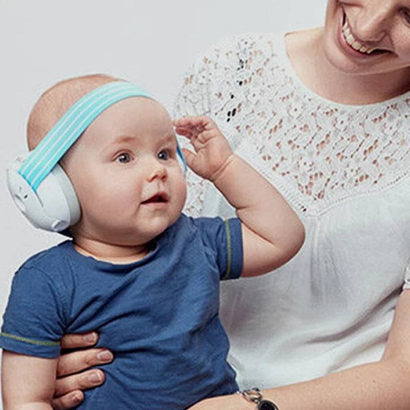 Baby noise protection earmuffs designed to reduce loud sounds and keep infants comfortable alternate baby model shot