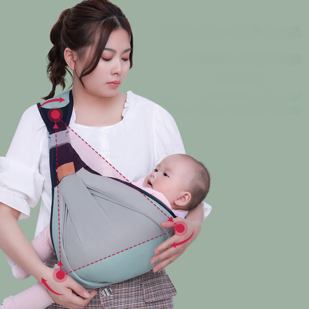 Baby shoulder carrier breathable baby sling wrap for newborn to toddler with adjustable strap depiction of triangular design