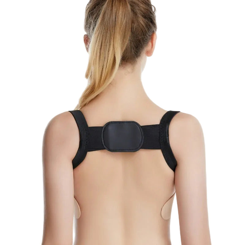 Back brace posture corrector in black color adjustable support for improving posture and relieving discomfort (Color: Black)