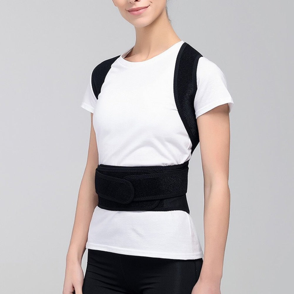 Back support and posture corrector designed to help improve posture and provide comfortable back support during daily activities model shot