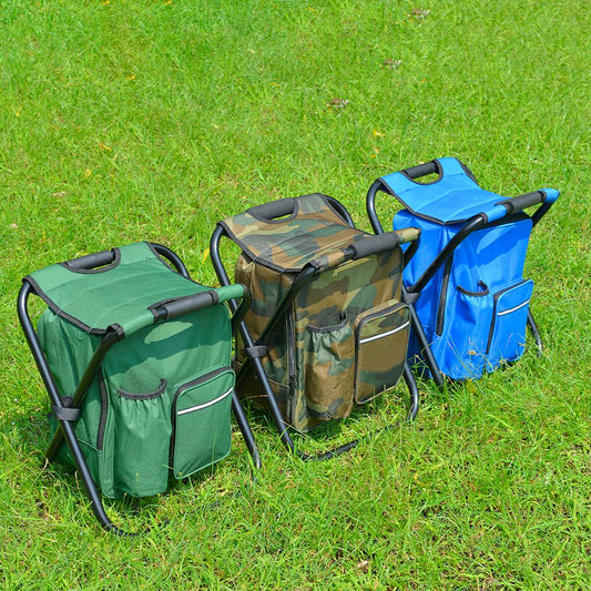 Backpack camping stool with cooler portable folding chair with insulated storage for outdoor use trio