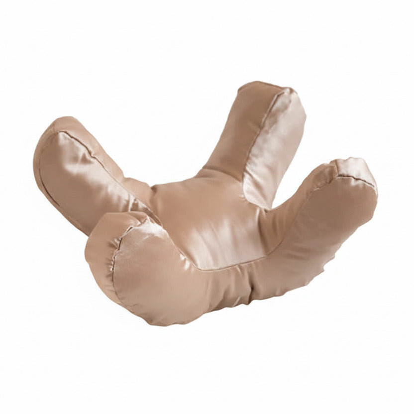 Beauty sleep pillow in gold color designed to help reduce facial pressure during sleep and support comfortable resting positions model shot (Color: Gold)