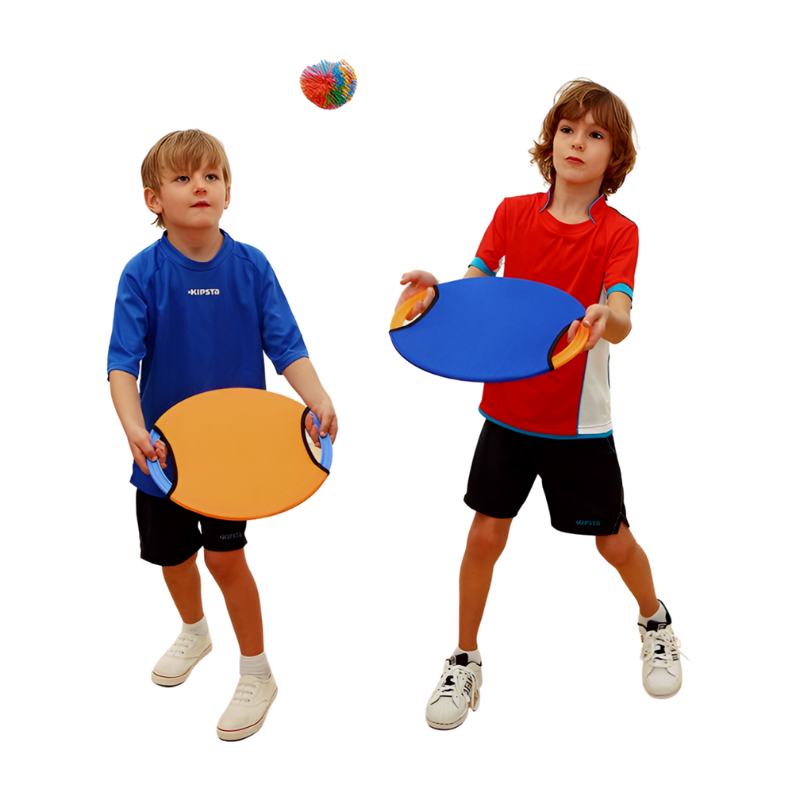 Bouncy disc paddle ball set 2 pack outdoor game for beach pool and kids play depiction of play