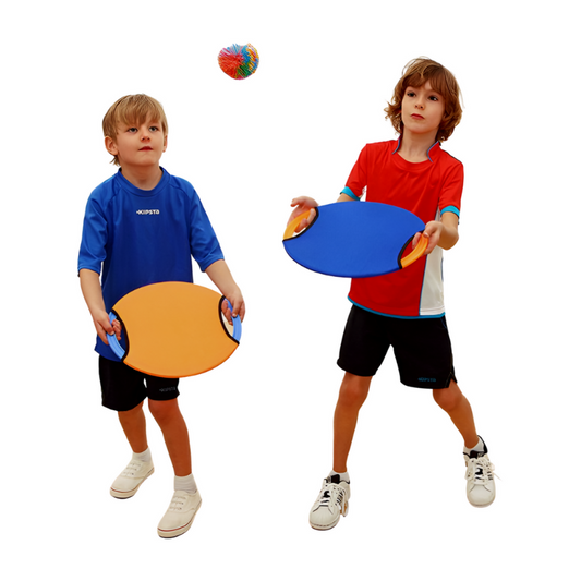 Bouncy disc paddle ball set 2 pack outdoor game for beach pool and kids play depiction of play
