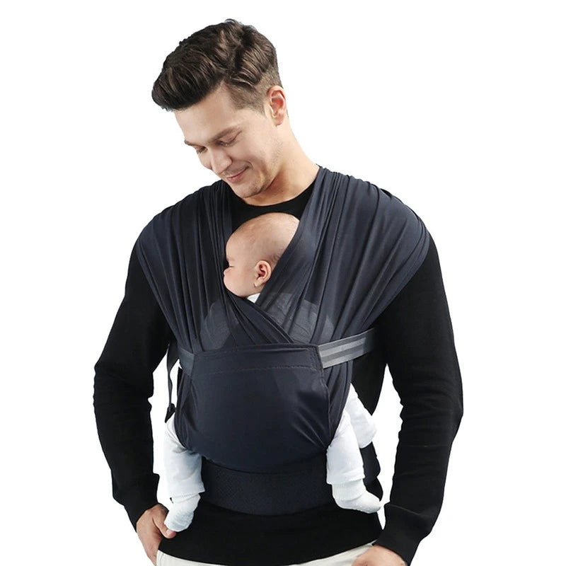 Breathable baby sling carrier wrap for newborn and infant lightweight comfortable babywearing father model shot