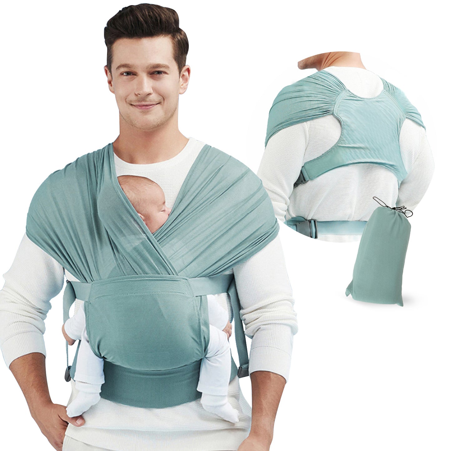 Breathable baby sling carrier wrap in green color for newborn and infant lightweight comfortable babywearing (Color: Green)