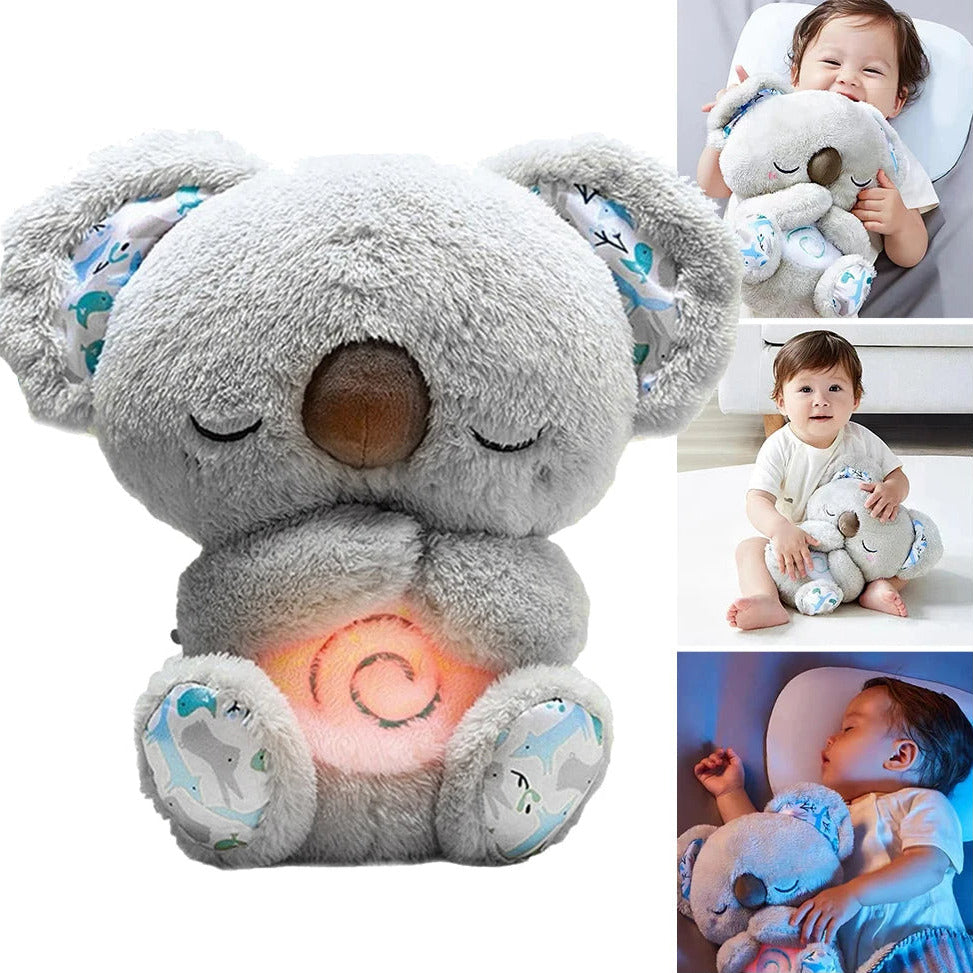 Breathing koala plush toy with calming lights and soothing motion for relaxation and sleep