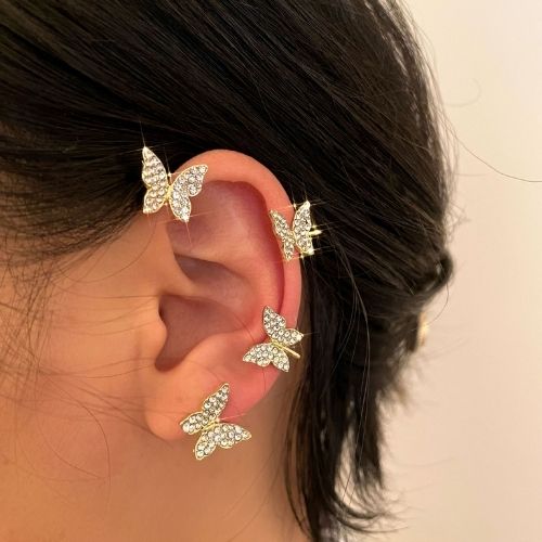 Butterfly clip on earring with lightweight comfortable design for non pierced ears model shot