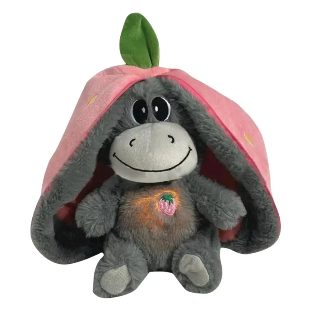 Calming donkey plush toy in strawberry style with breathing motion soothing lights and strawberry and avocado themed designs for bedtime comfort (Style: Strawberry)
