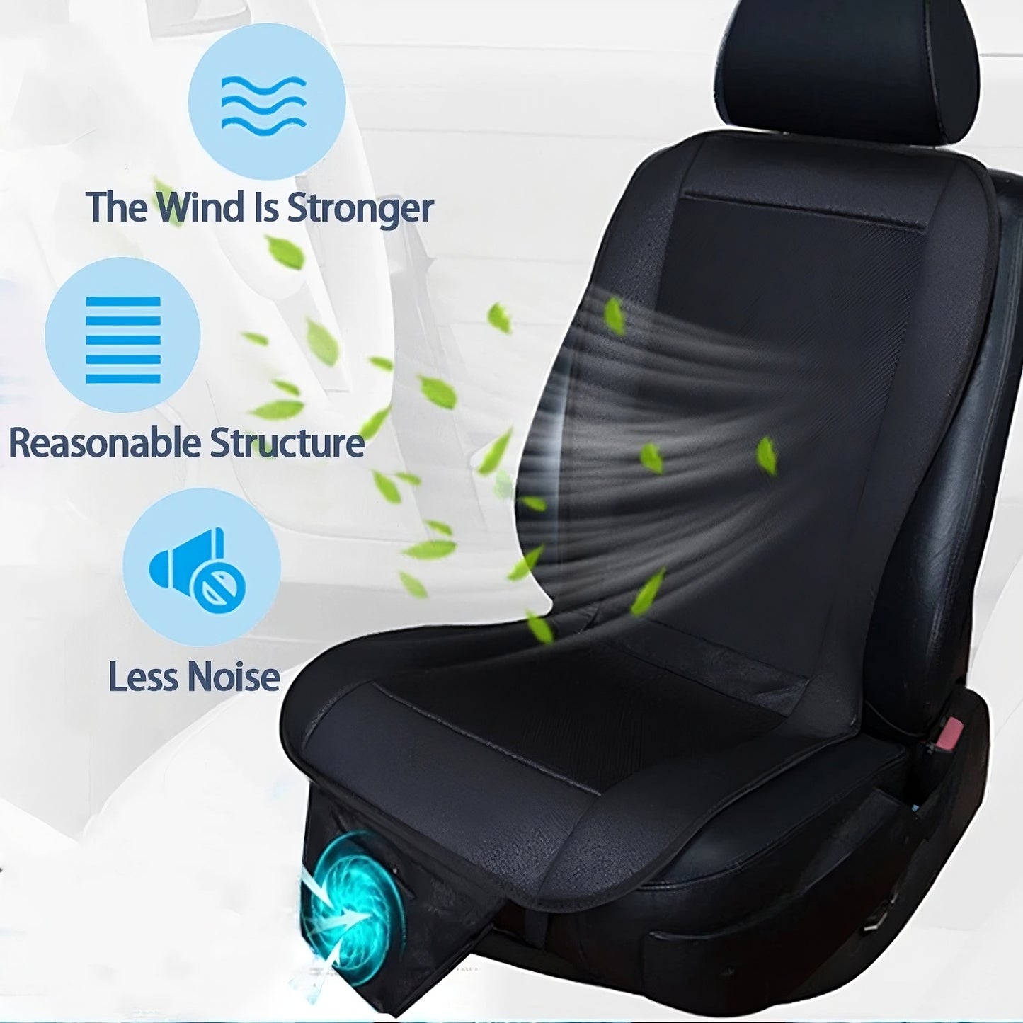 Breathable car seat cooling cushion with built-in fan for improved airflow and comfort during hot drives