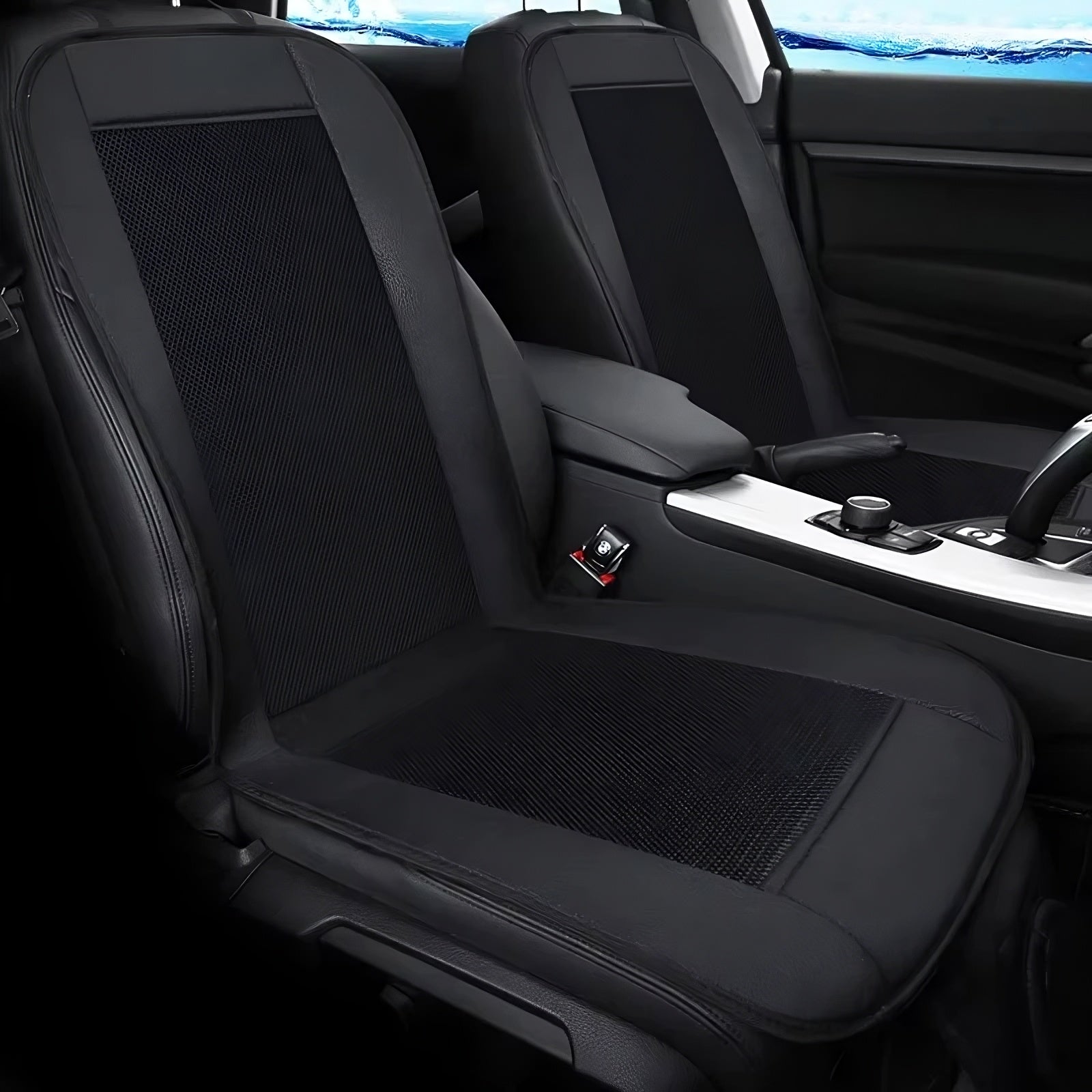 Breathable car seat cooling cushion with built-in fan for improved airflow and comfort during hot drives product shot
