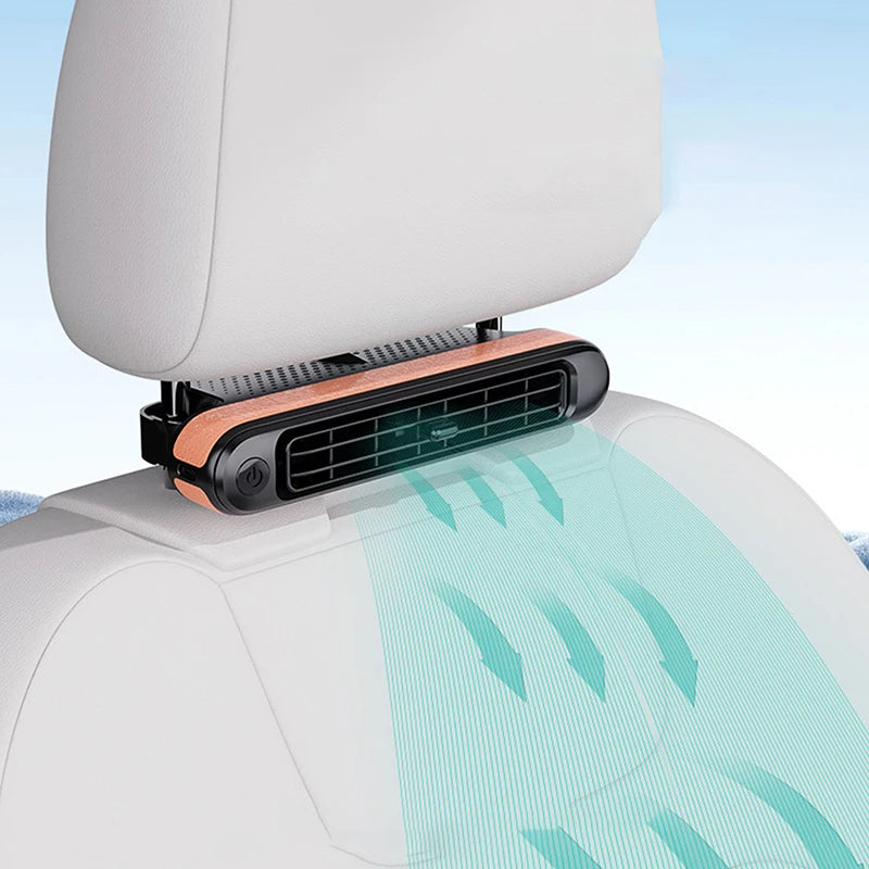 Car seat cooling fan with bladeless design usb powered and adjustable speeds for summer comfort depiction of cooling effect