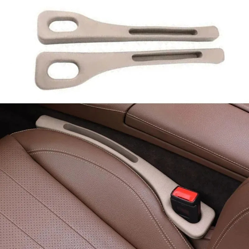 Car seat gap filler in beige color insert that prevents phones, keys, and small items from falling between car seats (Color: Beige)