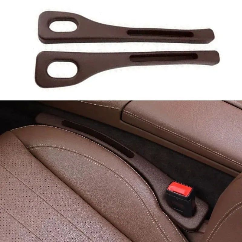 Car seat gap filler in brown color insert that prevents phones, keys, and small items from falling between car seats (Color: Brown)