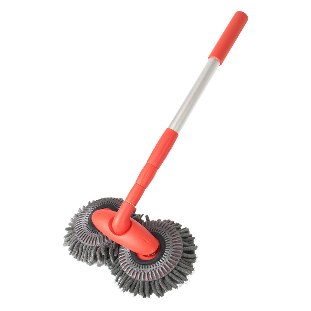 Car wash mop brush with extendable handle and chenille head for cleaning vehicles product shot