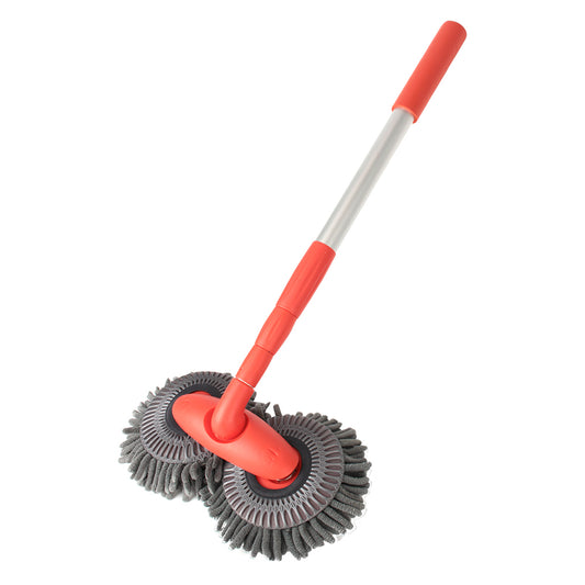 Car wash mop brush with extendable handle and chenille head for cleaning vehicles product shot