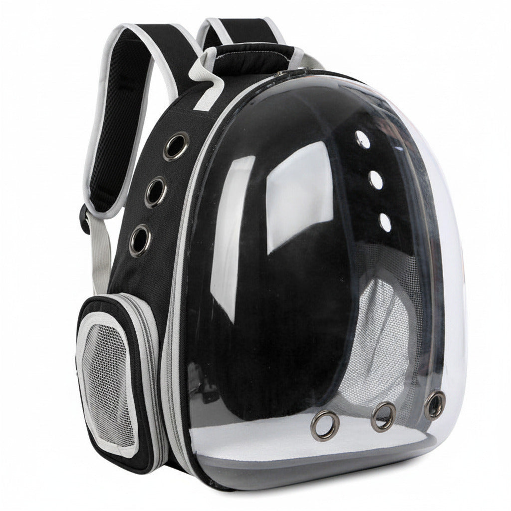 Cat carrier backpack in black color with transparent capsule window breathable design and padded travel straps (Color: Black)