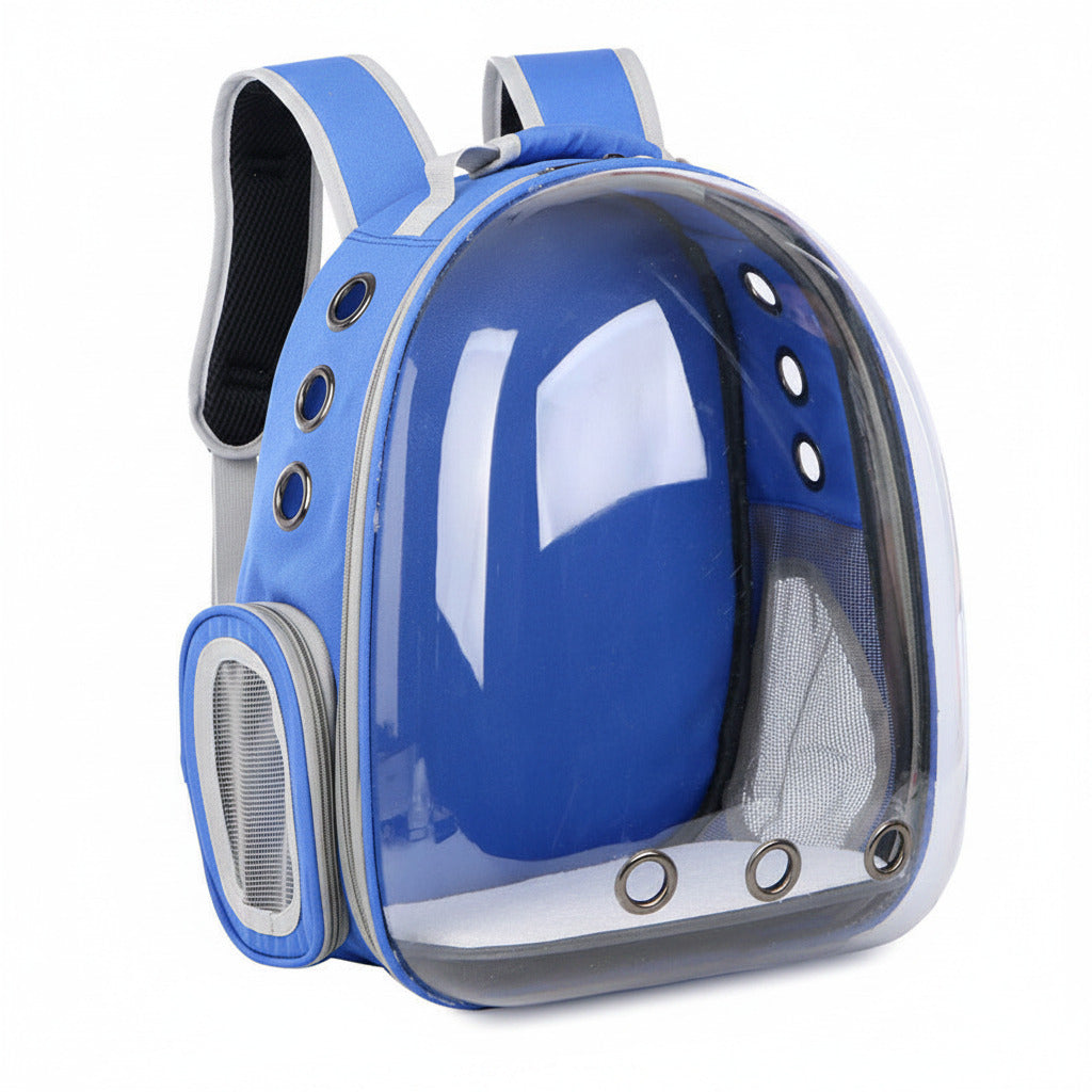 Cat carrier backpack in blue color with transparent capsule window breathable design and padded travel straps (Color: Blue)