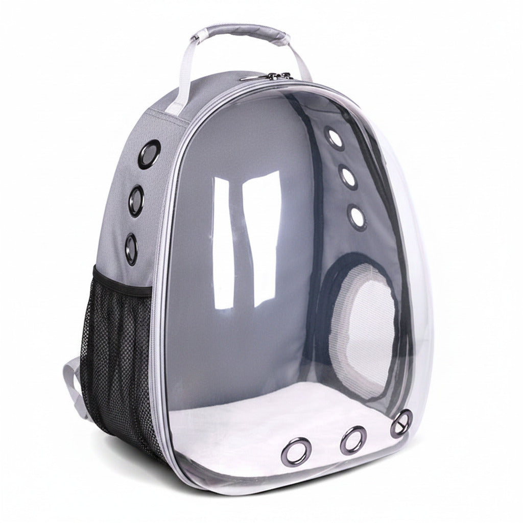 Cat carrier backpack in gray color with transparent capsule window breathable design and padded travel straps (Color: Gray)