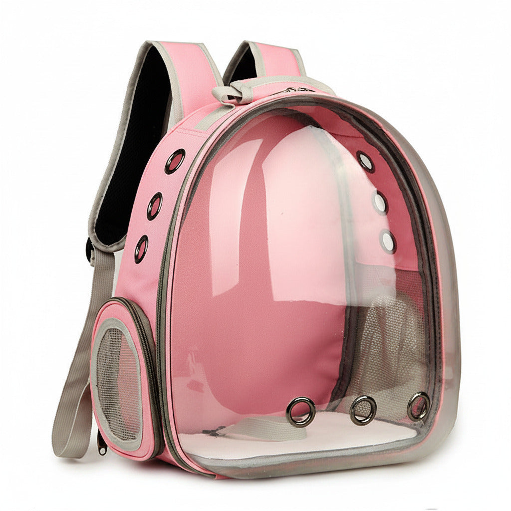 Cat carrier backpack in pink color with transparent capsule window breathable design and padded travel straps (Color: Pink)