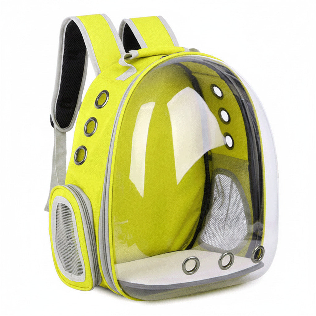 Cat carrier backpack in yellow color with transparent capsule window breathable design and padded travel straps (Color: Yellow)