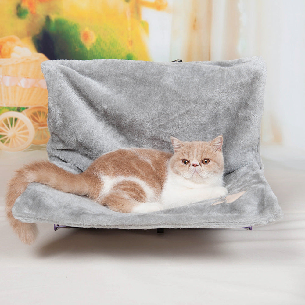 Cat hanging hammock bed in gray color soft elevated pet bed for window bedside and furniture lounging (Color: Gray)