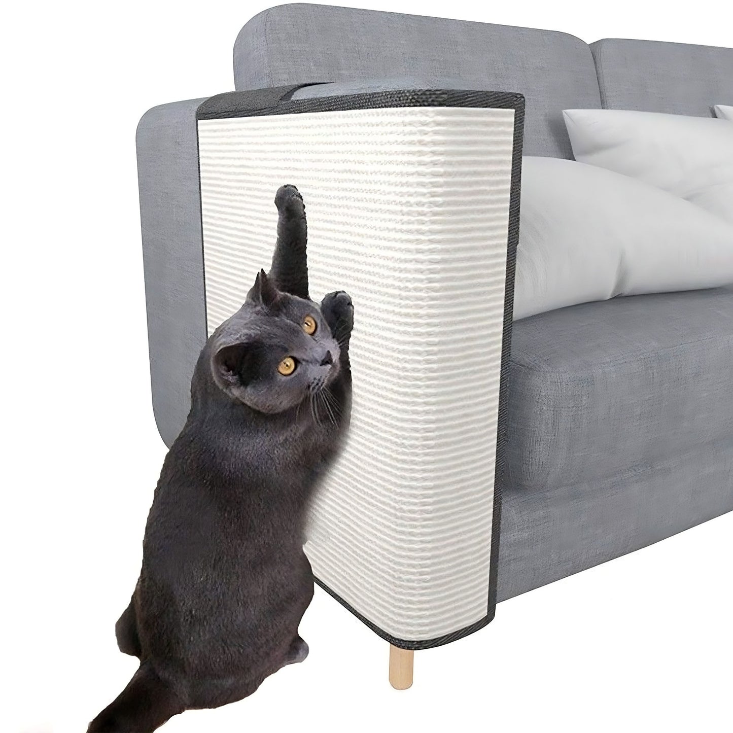 Cat scratch sofa protector with sisal panel to protect couch from scratching and damage