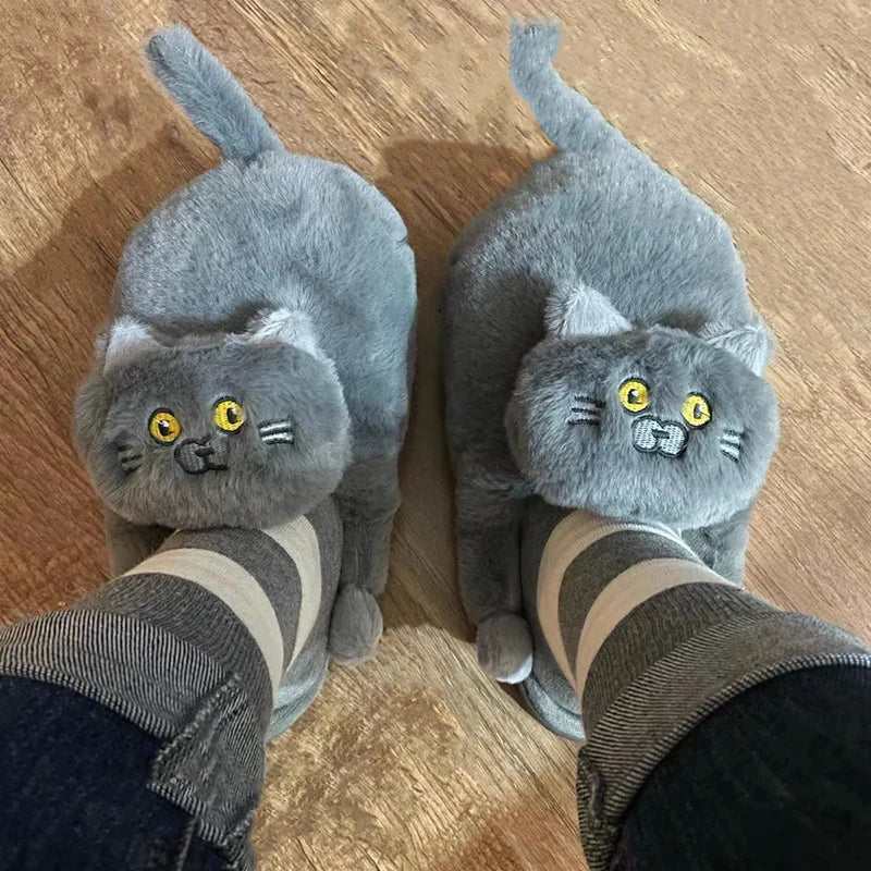 Cat slippers plush indoor footwear with soft lining and non slip sole for comfort in use