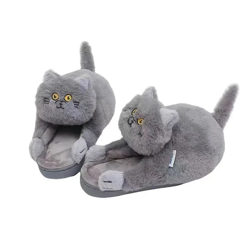 Cat slippers plush indoor footwear with soft lining and non slip sole for comfort product shot