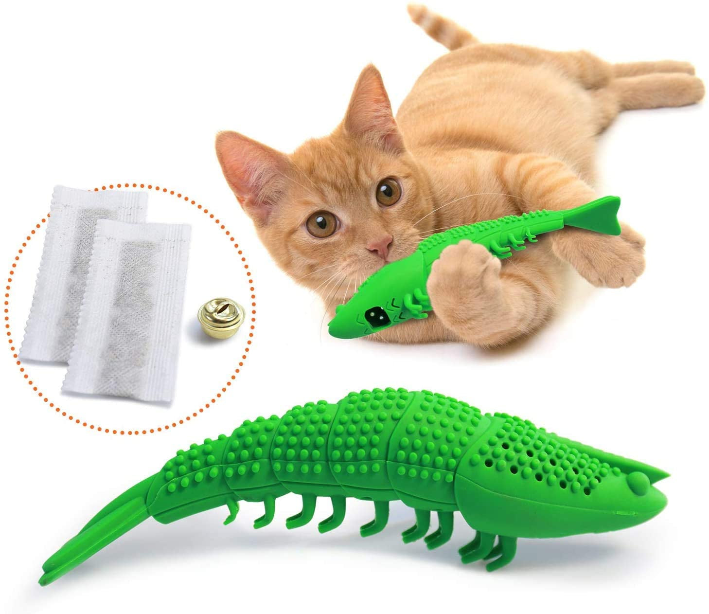 Cat teeth cleaning toy silicone chew toy in green color for improving dental hygiene and gum health (Color: Green)
