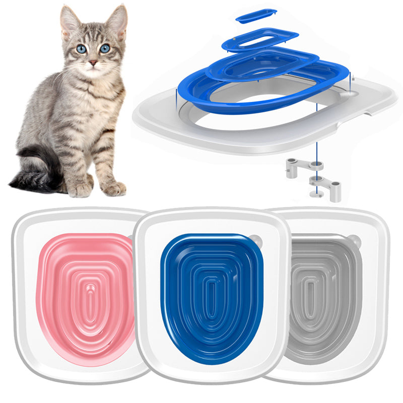 Cat toilet trainer designed to help cats transition from litter box to toilet with a removable design for easy cleaning
