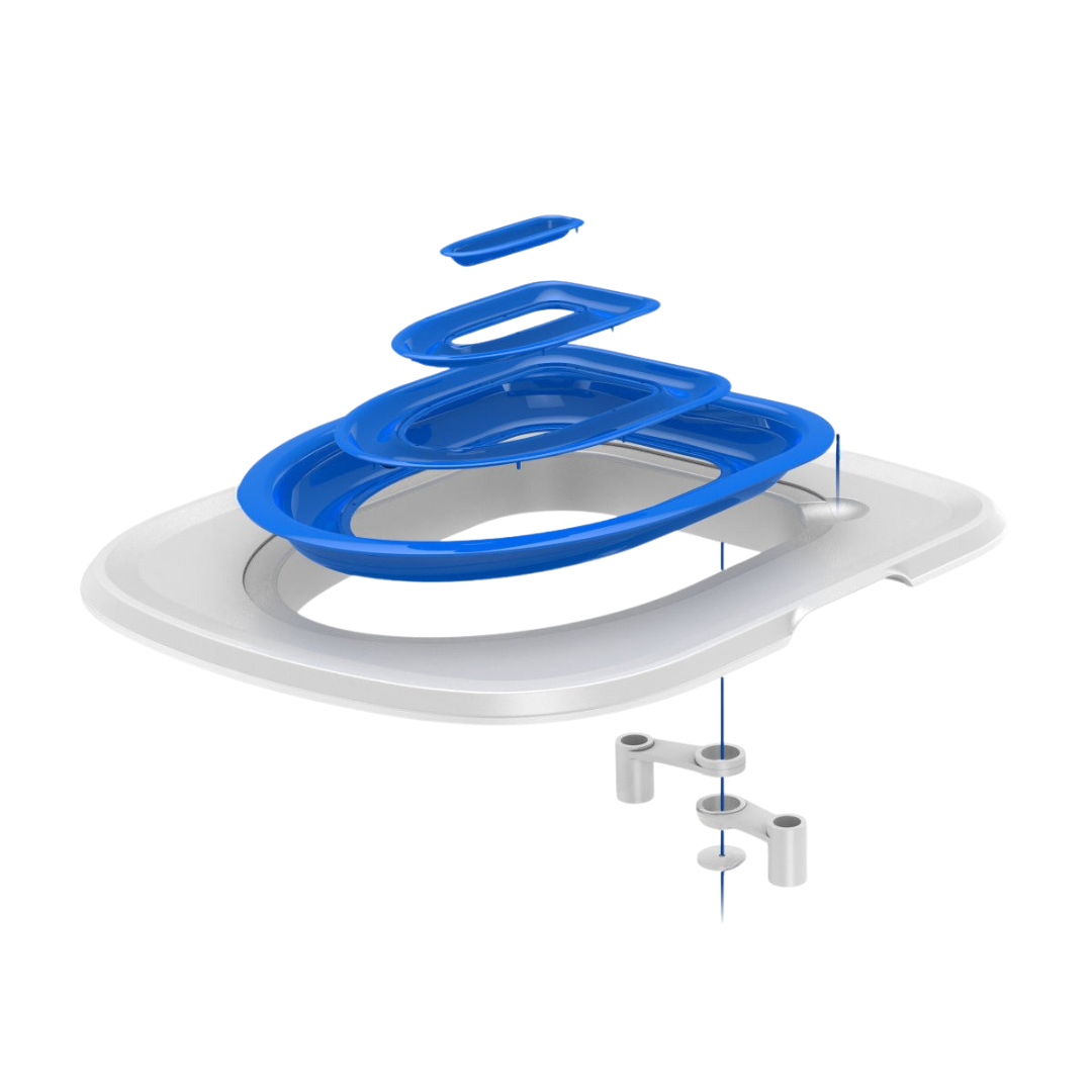 Cat toilet trainer designed to help cats transition from litter box to toilet with a removable design for easy cleaning depiction of parts