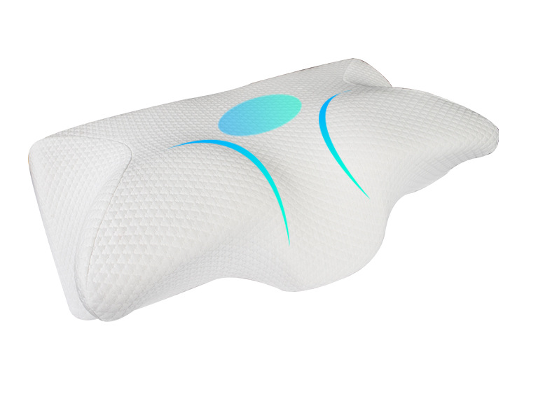 Cervical memory foam neck pillow designed to support the neck and promote proper sleeping posture detailed shot