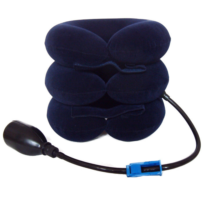 Cervical neck traction pillow in blue color inflatable neck support for alignment and tension relief (Color: Blue)