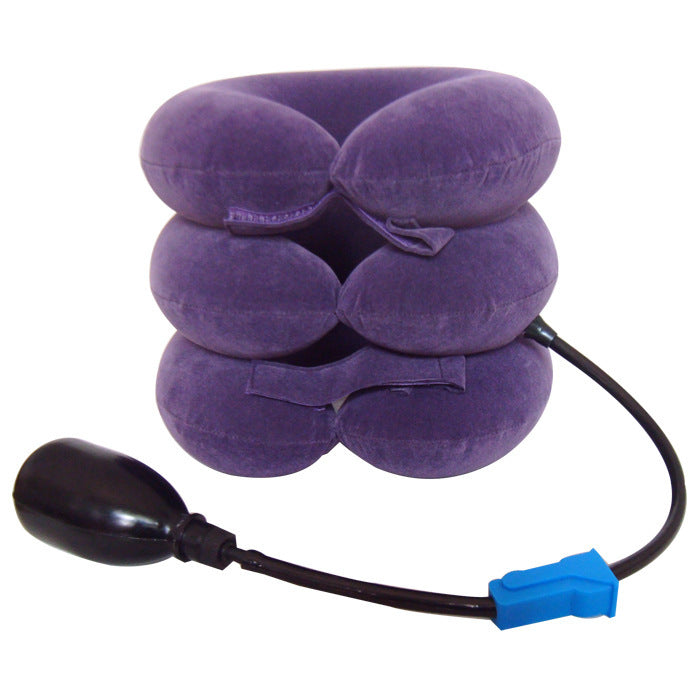 Cervical neck traction pillow in purple color inflatable neck support for alignment and tension relief (Color: Purple)