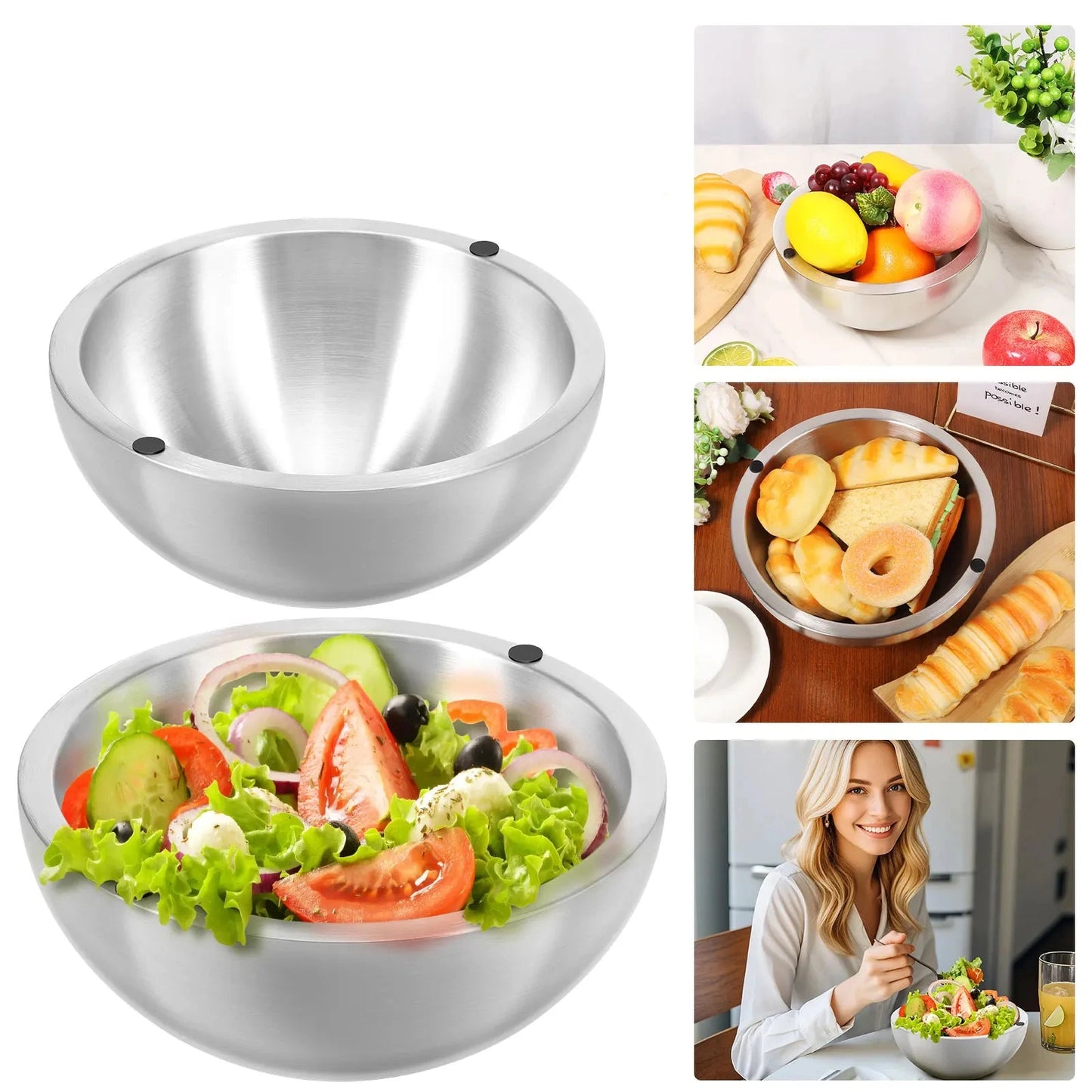 Stainless steel cooling bowl with double wall chamber for pre chilling food depiction of use cases