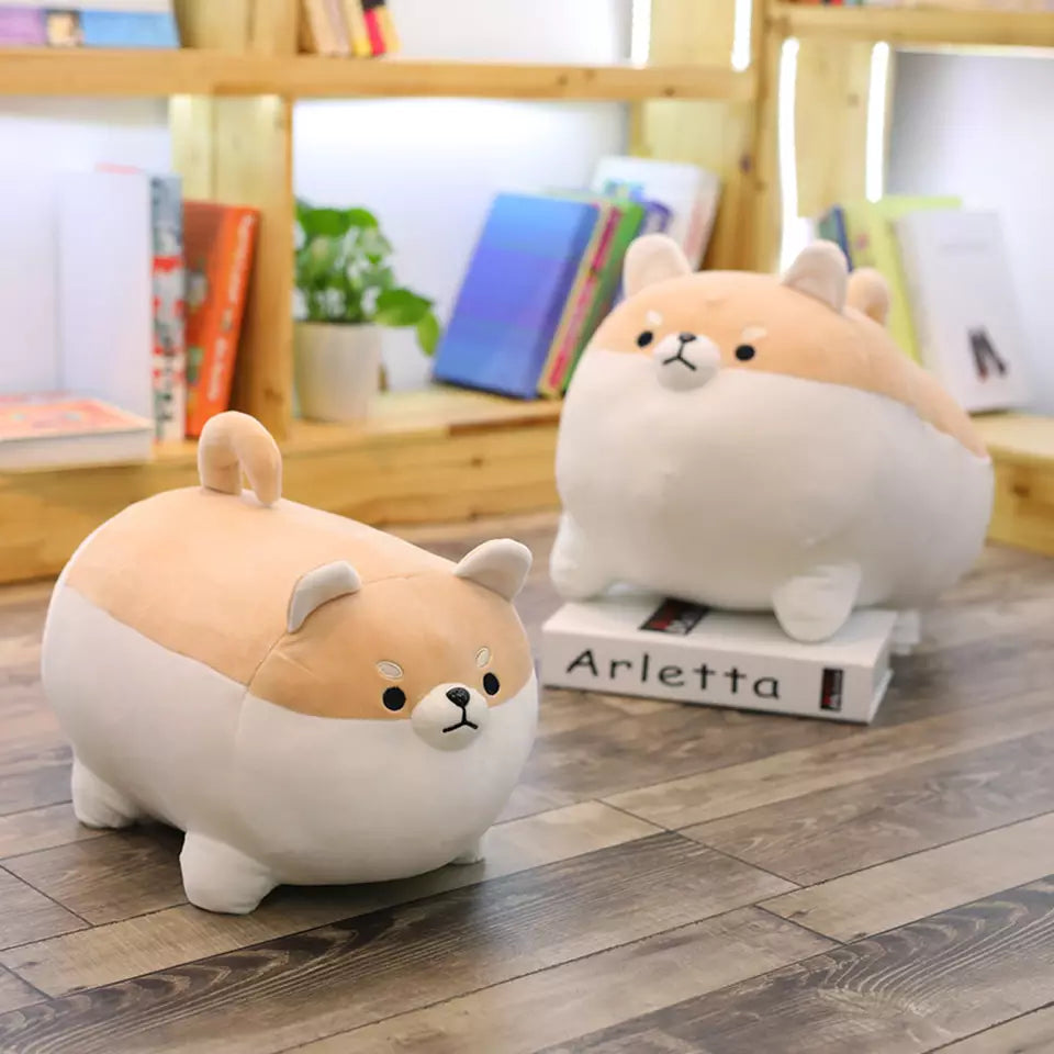Chubby shiba inu plush toy soft stuffed dog pillow for cuddling and decoration duo