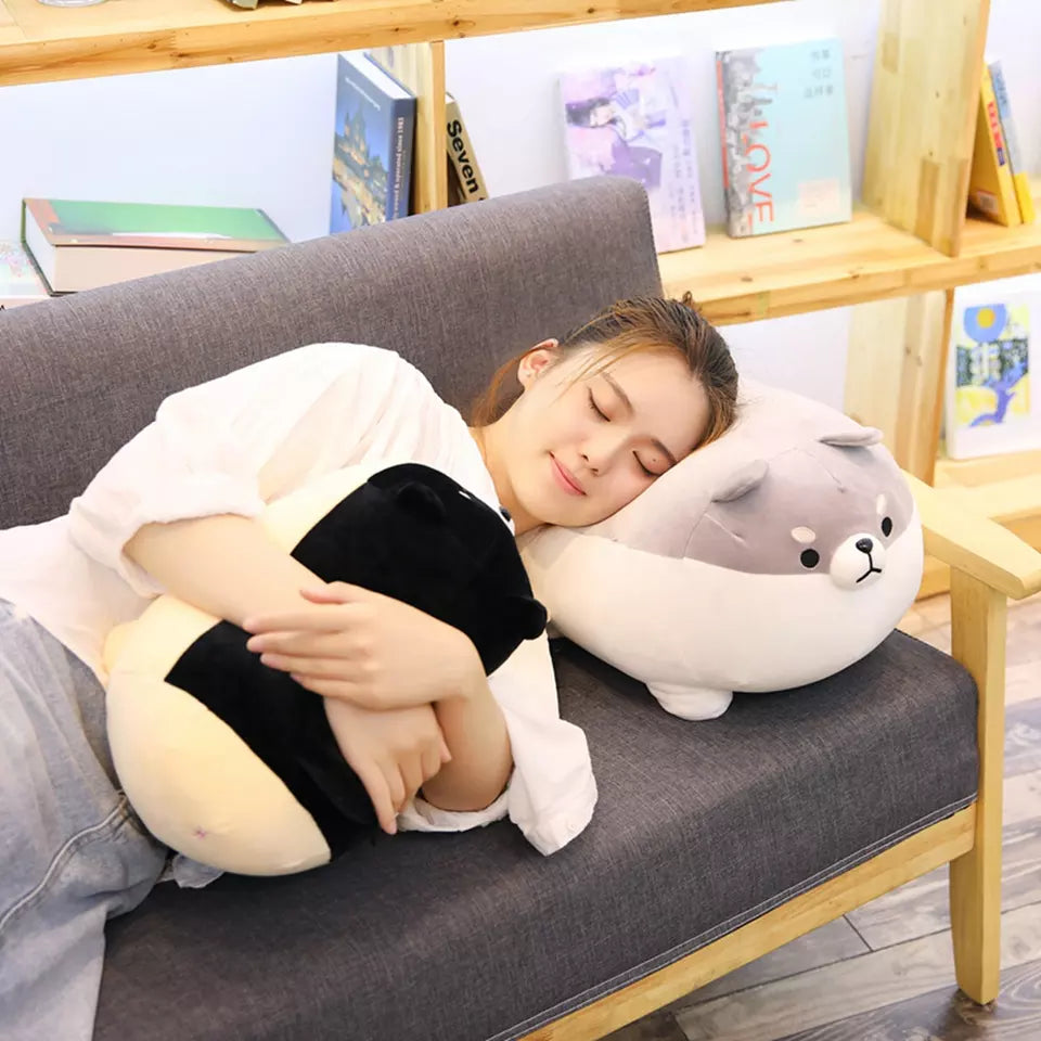 Chubby shiba inu plush toy soft stuffed dog pillow for cuddling and decoration depiction of use as a pillow