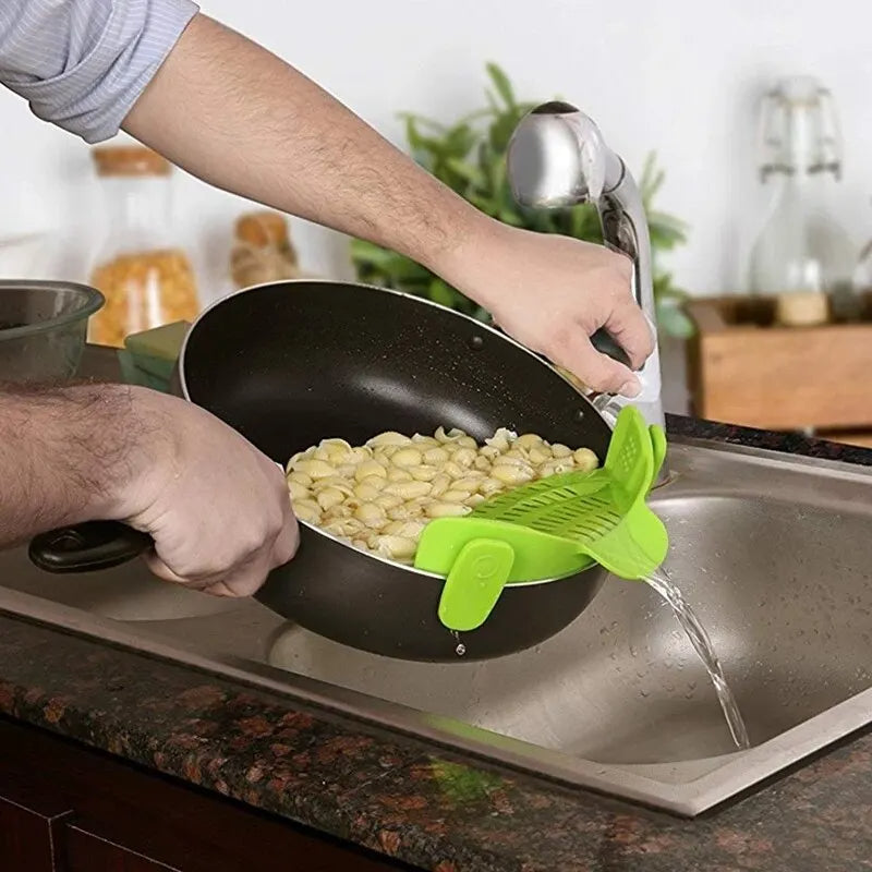 Clip on pot strainer silicone clip for draining pasta and vegetables easily alternate product shot